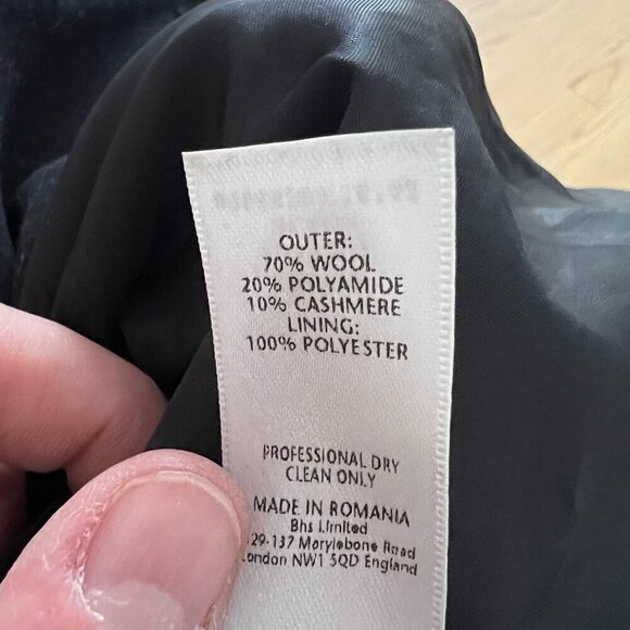 BHS Black Wool Blend Pea Coat Women's Size 12 EU 40 - Picture 7 of 11